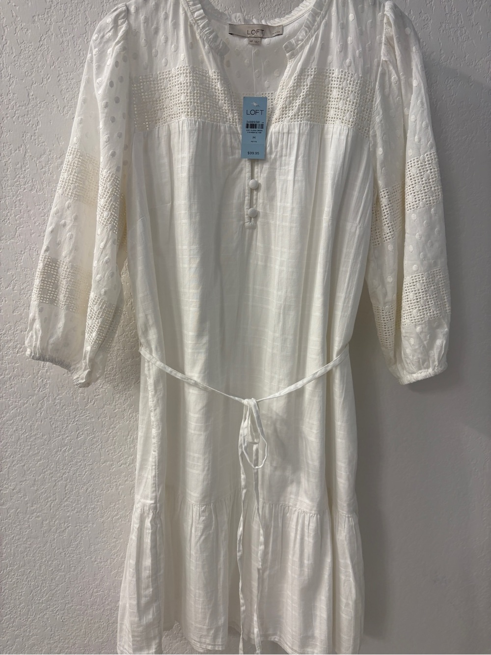 LOFT White Eyelet Tie-Waist Boho Dress